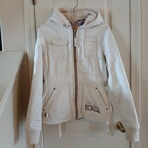 Y2K Vintage Cream Billabong Utility Jacket w hood XL Skater Grunge Gorpcore